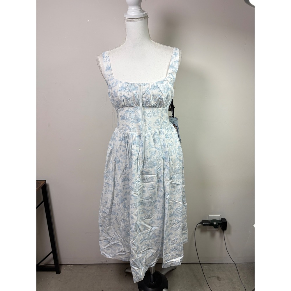 Celebrity Pink Bridgerton Blue White Toile Midi Dress Women Medium NWT